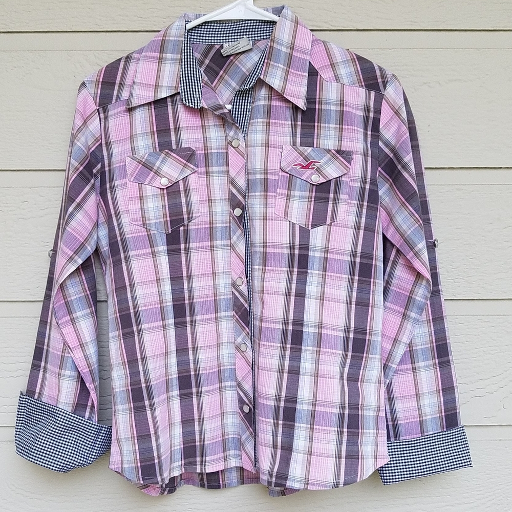 HOLLISTER Western Style Pearl Snap Button Up Shirt L